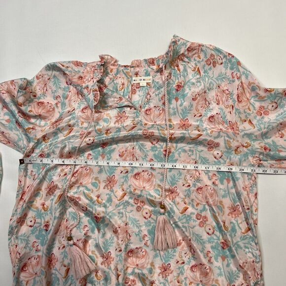 Roller Rabbit Blouse Womens Large Floral V Neck Top Pink Blue Spring Boho Chic - Picture 7 of 11